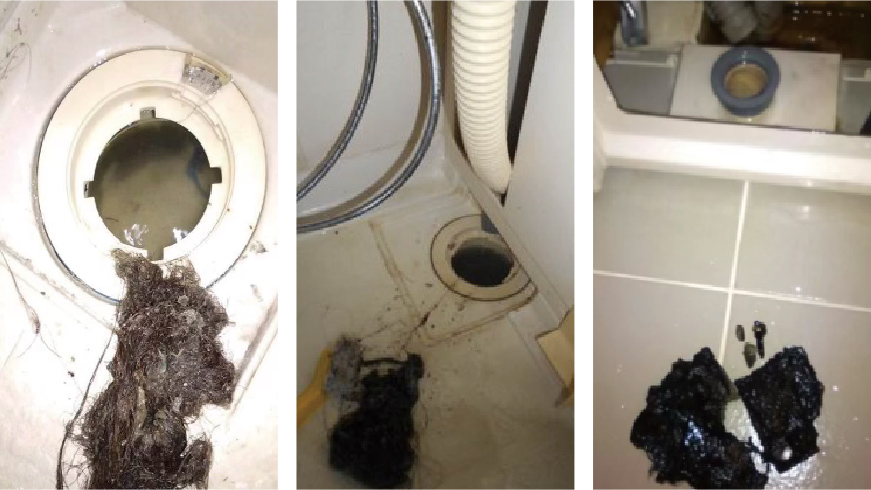 髪の毛・ぬめり・汚れの固まりが、におい、オーバーフローの原因です